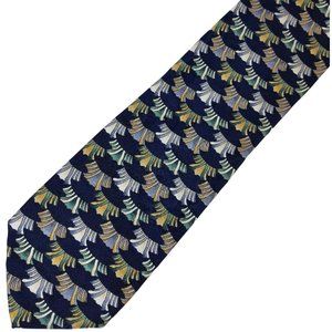 J Garcia Mens Neck tie Silk navy blue geometric abstract pattern green gray tan